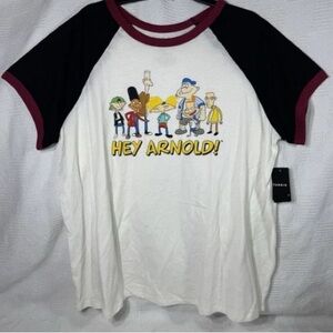 Torrid White Tee with Black and Red Sleeves - Hey Arnold Graphic